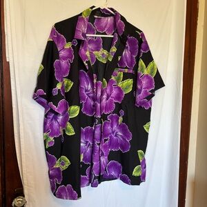 Rima Black and Purple Floral Hawaiian Shirt Large
